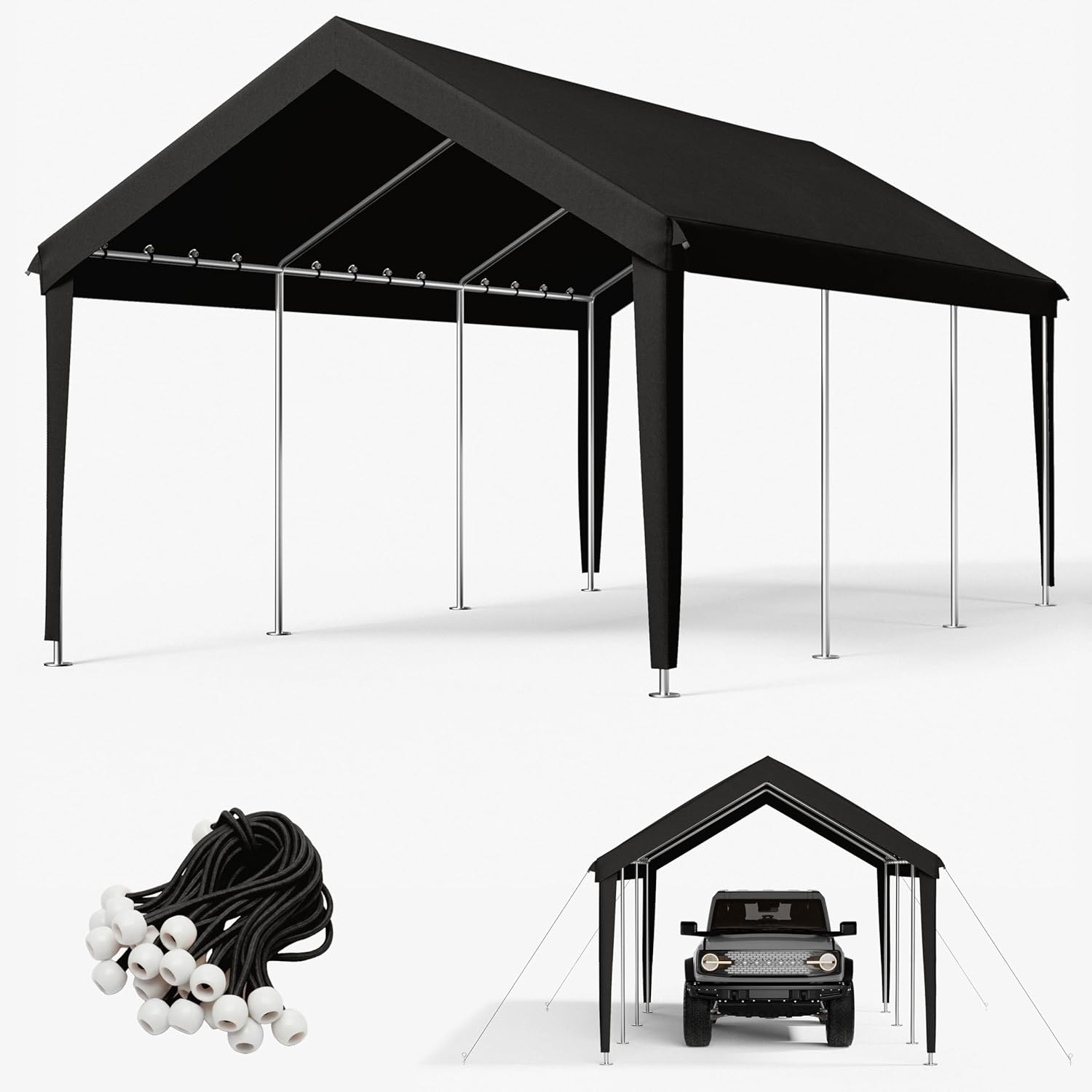 12 x 20 Ft Carport Replacement Cover, Heavy Duty Outdoor Car Tarp Canopy, Waterproof & UV Protected Tear Oxford Tarp with Ball Bungees (Frame is Not Included)