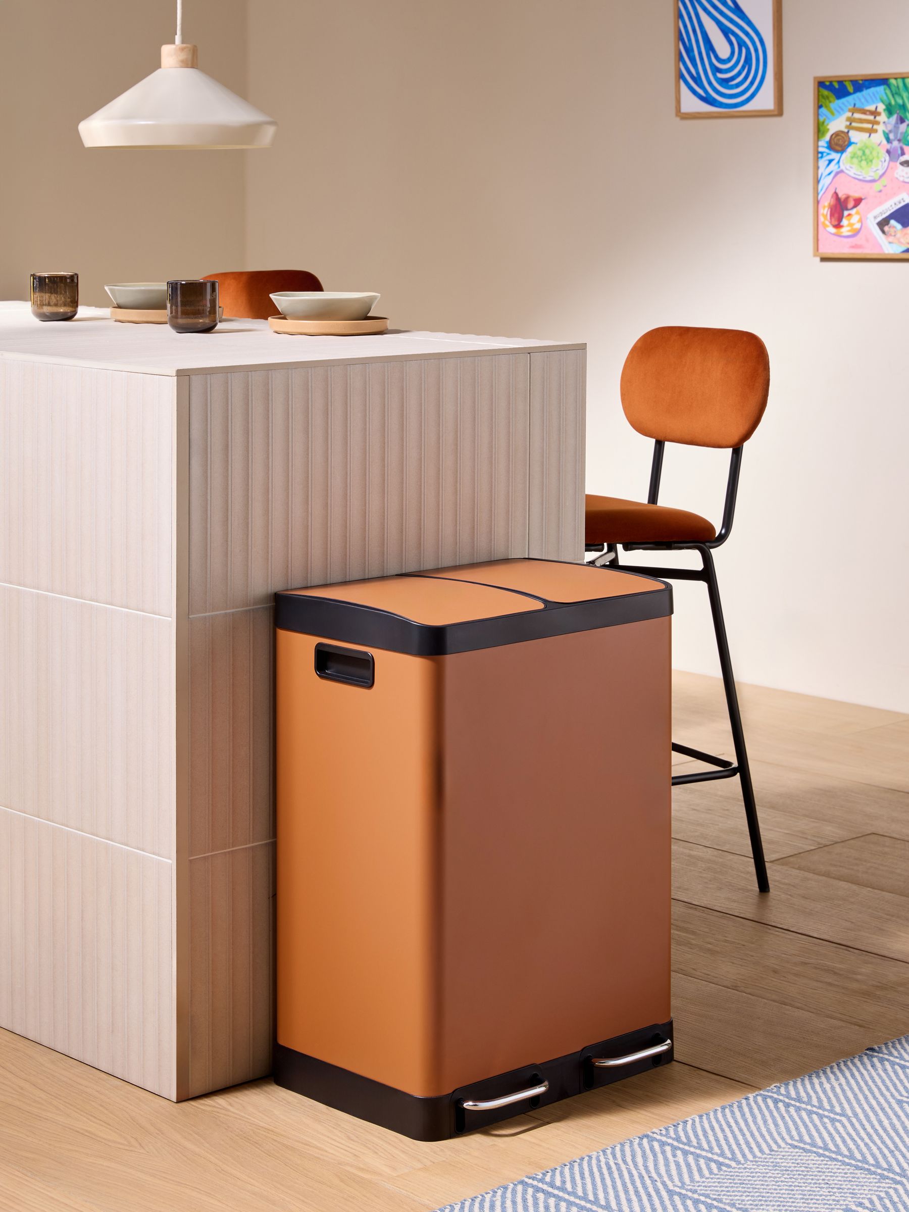 2 Section 60 Litre Recycling and Waste Colter Bin in Terracotta