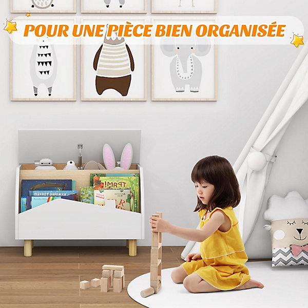 Coffres à Jouets pour Enfants Boîte de Rangement de Jouets avec Pieds en Bois de Pin Poignées Blanc