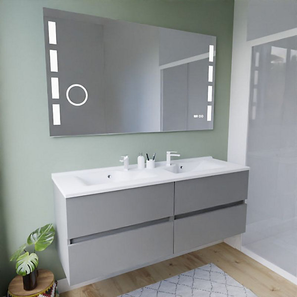 Meuble double vasque 140 cm ROSALY INOX   miroir LED Excell Plus- Gris