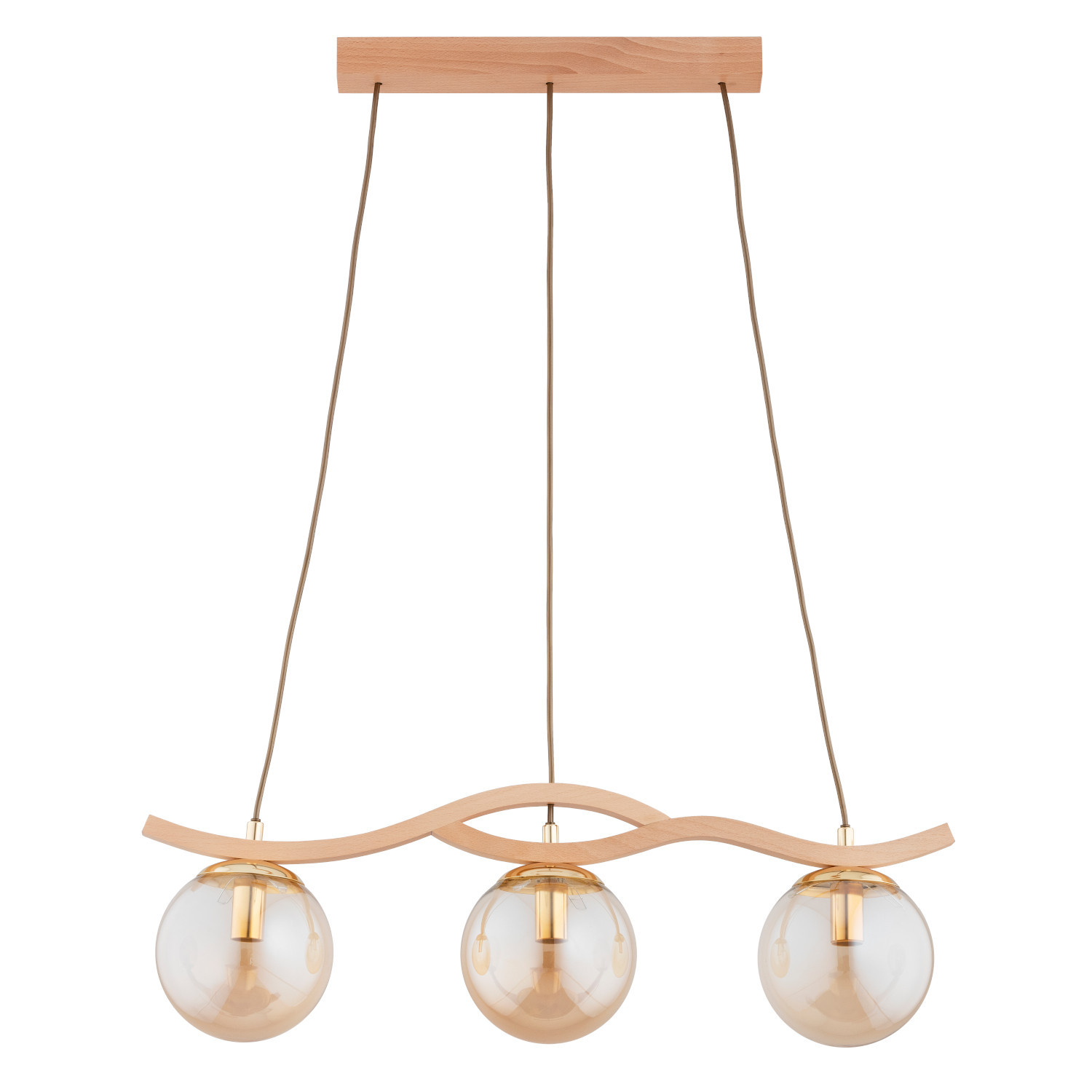 Lampa wisząca jasne drewno-bursztynowy-złota FORES 3xE14x10W Alfa
