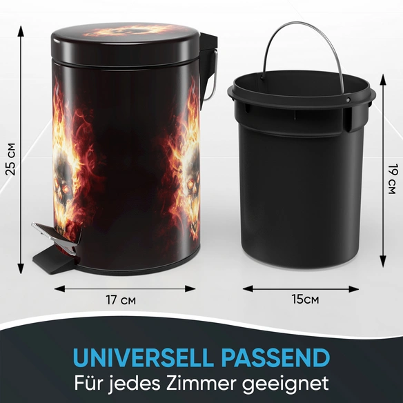 Kosmetikeimer »Totenkopf in Flammen«, 3,0L, Braun, Rund