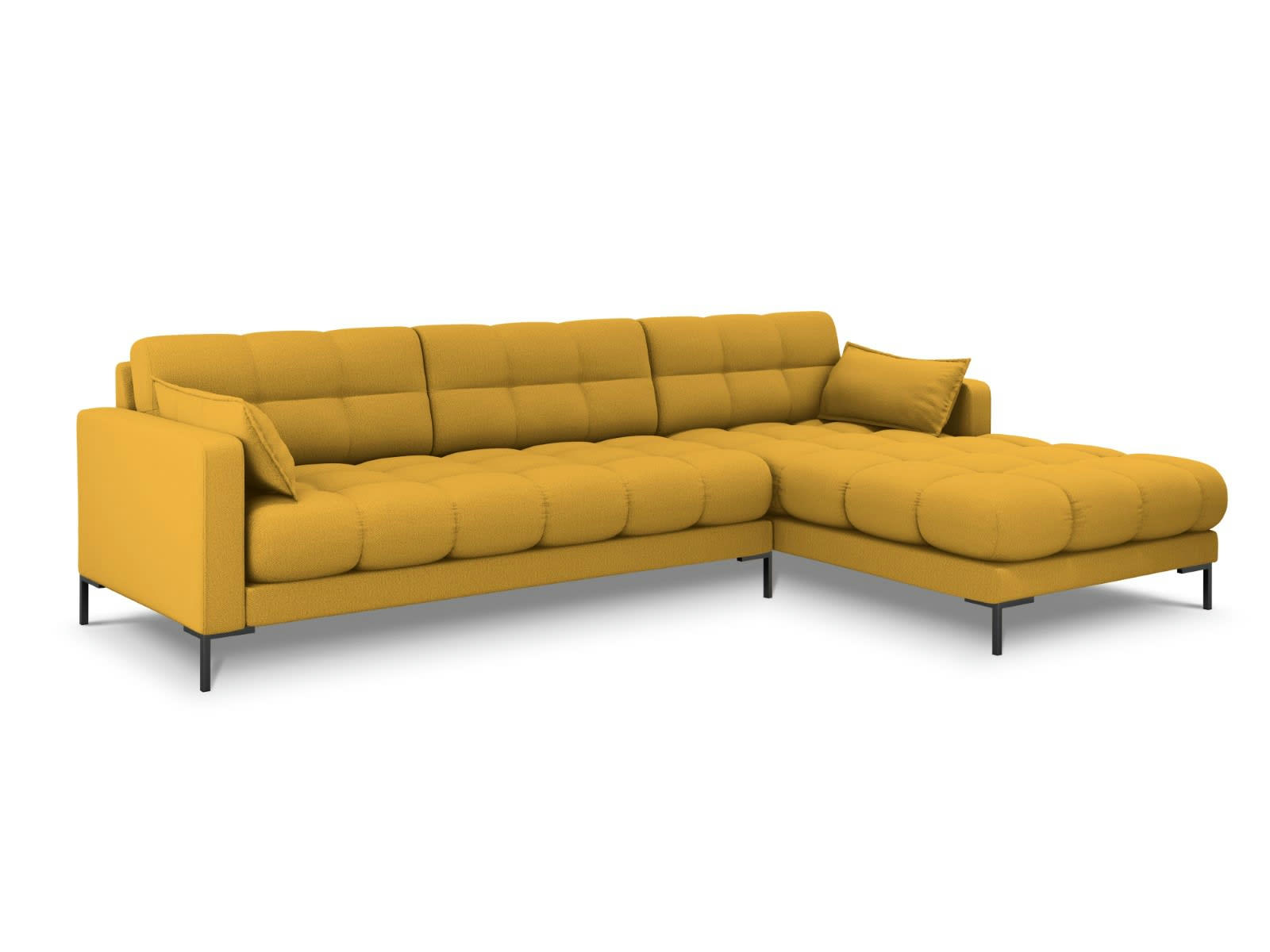 MAMAIA - Canapé d'angle droit 5 places en tissu structurel jaune