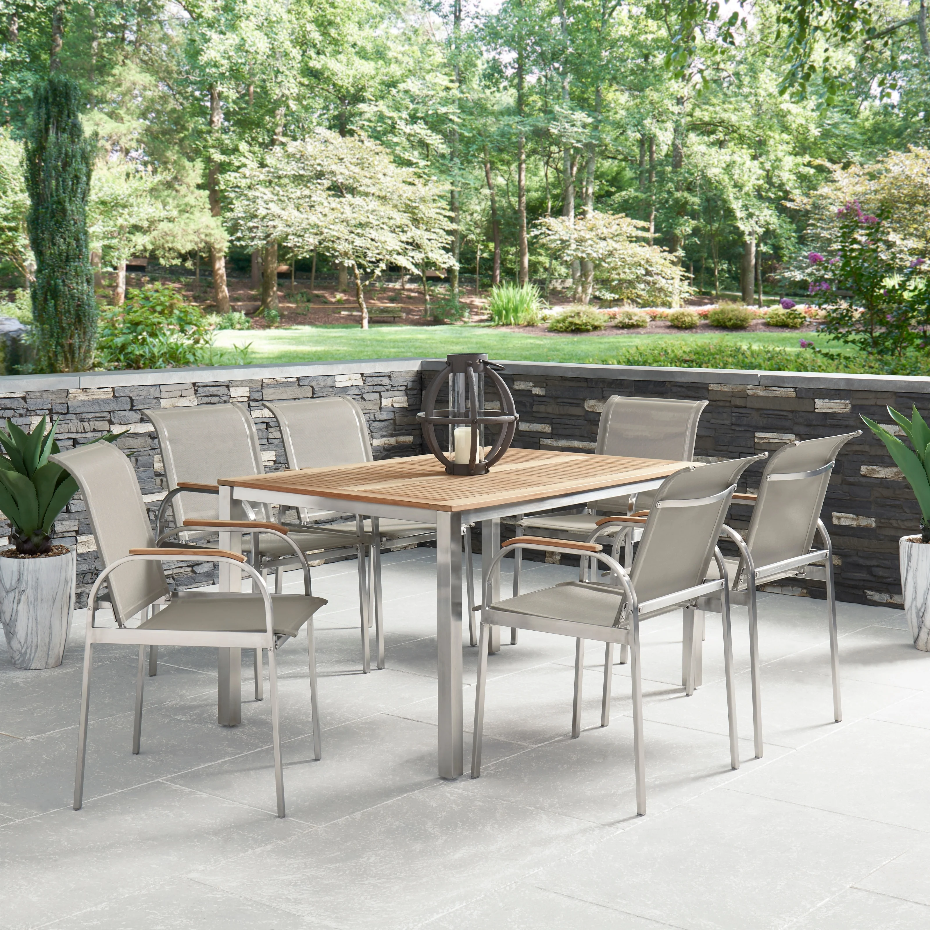 Aruba Stainless Steel & Teak Outdoor Dining Table