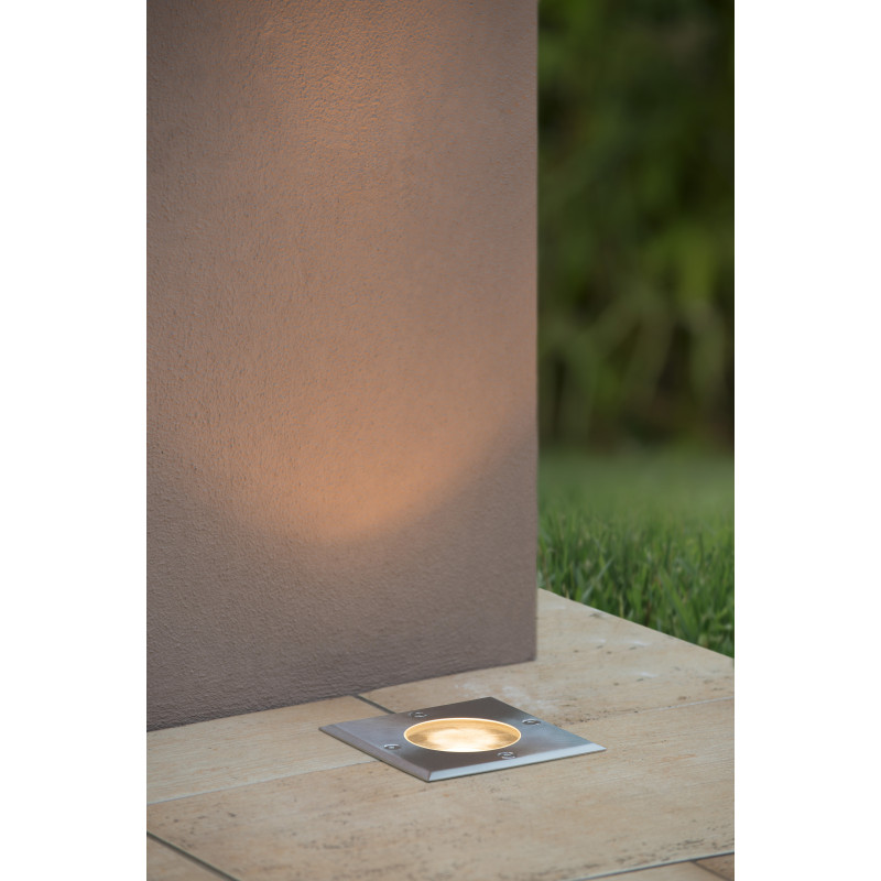 Spot extérieur à encastrer Biltin carré chrome dimmable GU10 35 W LUCIDE