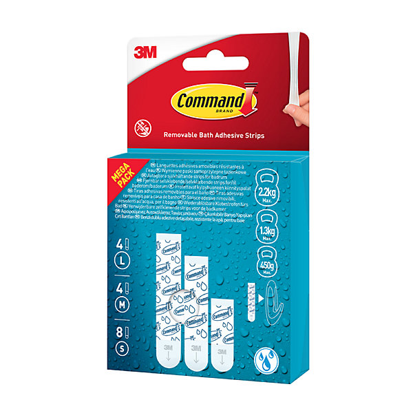 Assortiment languettes adhésives pour salle de bain 3M Command - 16 paires