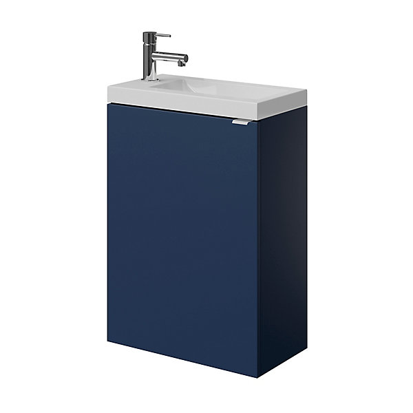 Meuble lave-mains suspendu bleu nuit mat l.44 cm Imandra   plan vasque blanc résine Beni, GoodHome