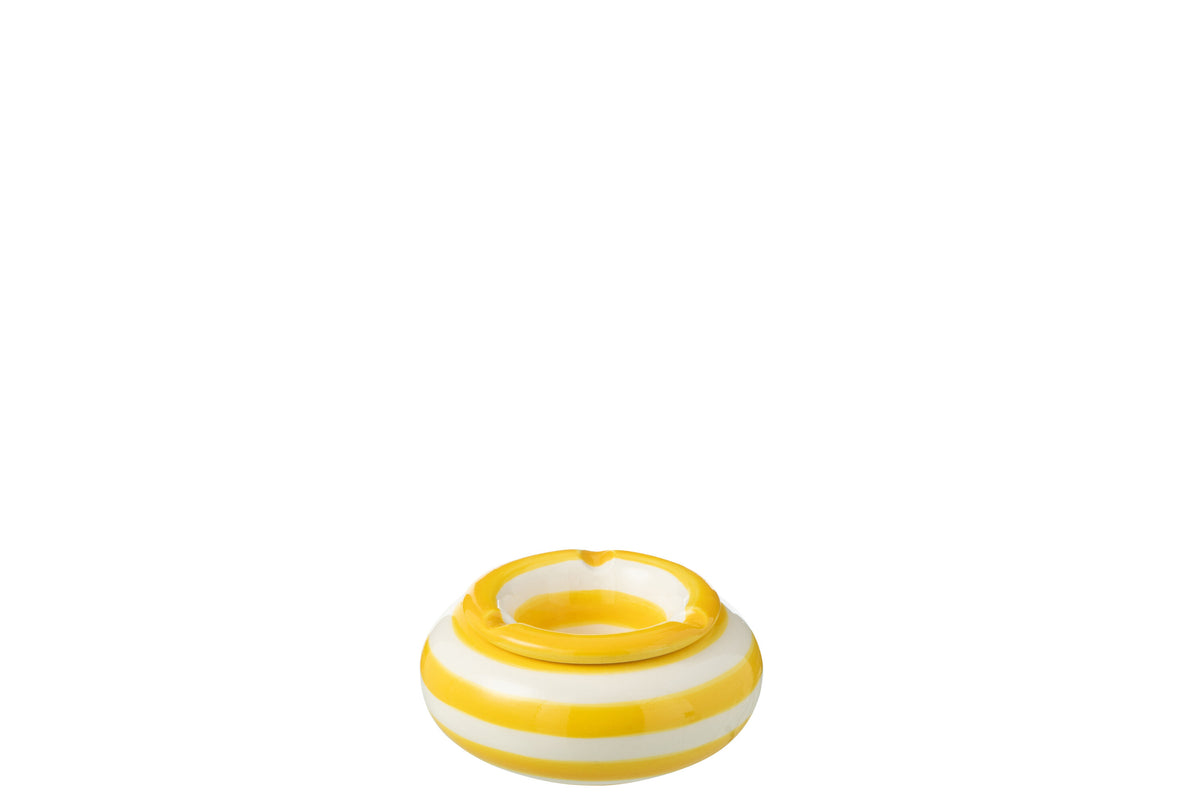 J-Line asbak Granada Stripes - keramiek - wit/geel - small