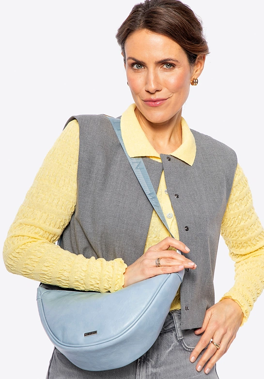 Damska torebka crossbody na szerokim pasku niebieska