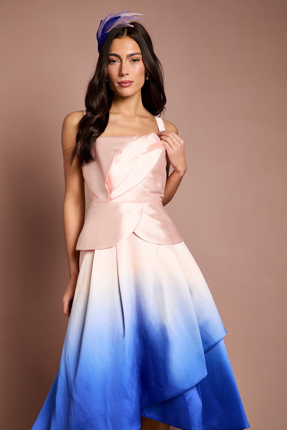 Coast Lisa Tan 3D Floral Ombre Printed Midi Dress