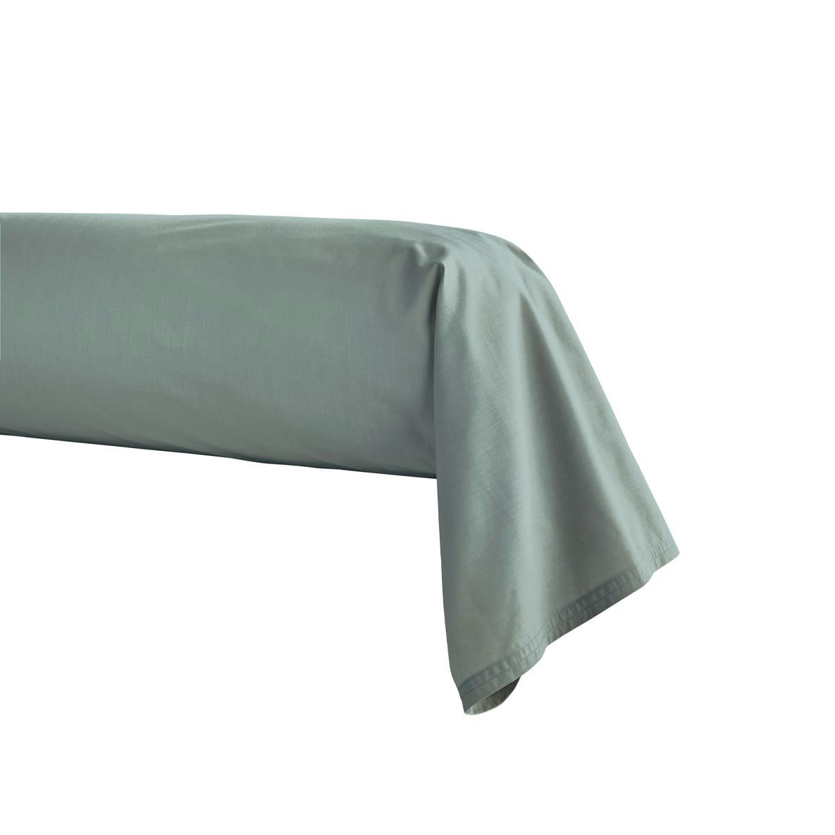 PREMIÈRE - Taie de traversin en percale de coton vert agave 43x190