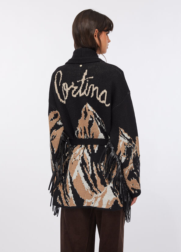 Cardigan jacquard con frange