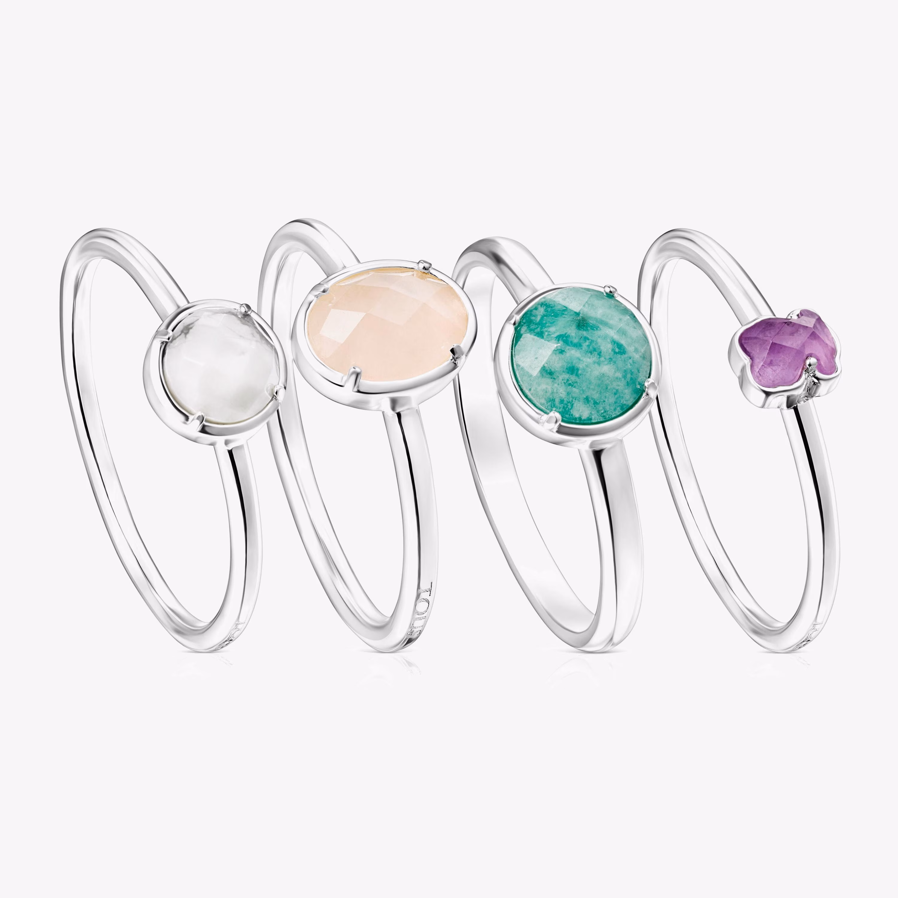 Pack de cuatro Anillos de plata y gemas Cool Color