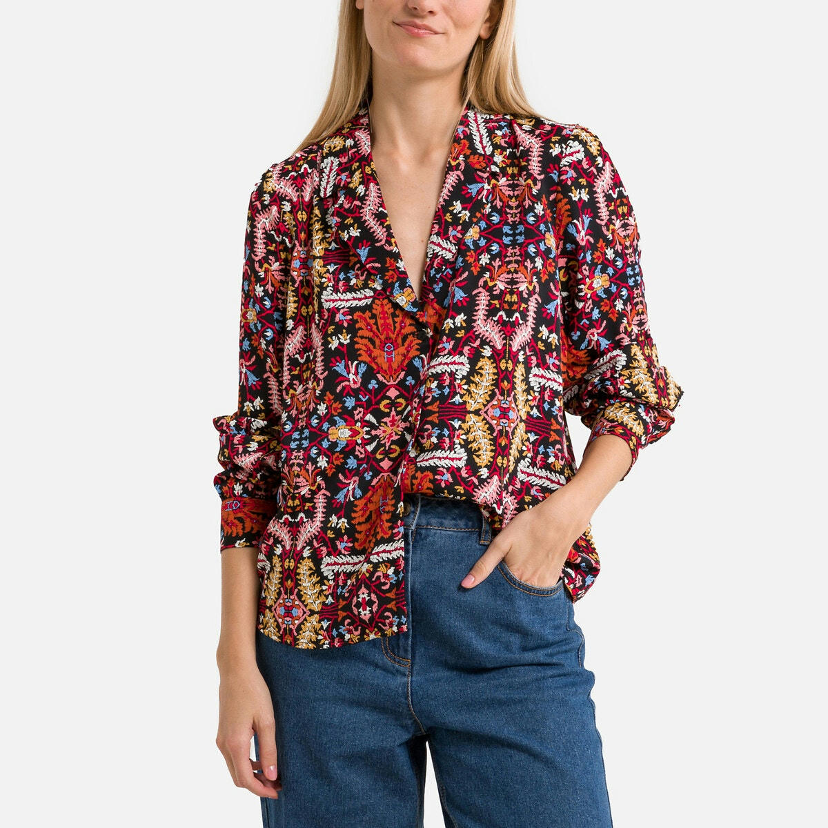 Chemisier col tailleur, manches longues, imprimé