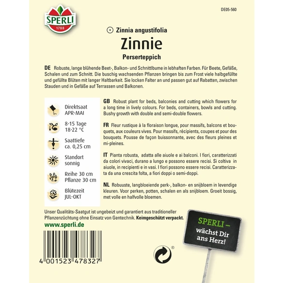 Zinnien »Perserteppich«, einjährig, robuste, lebhafte Schnittblume, Höhe ca. 40 cm