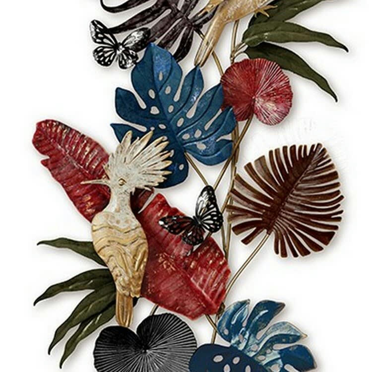 CASSIS - Décoration murale en métal oiseau et végétation tropicale 119x60x8