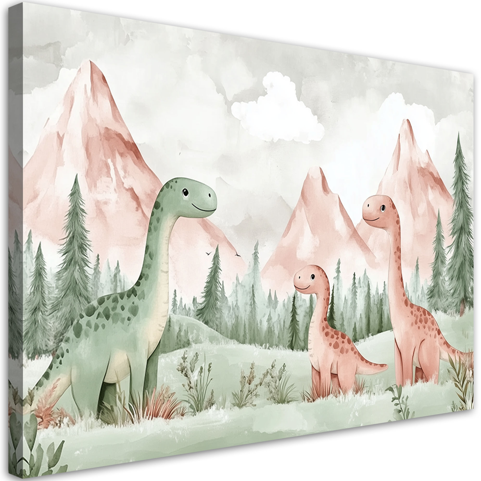 Feeby Obraz dla dzieci do pokoju, Dinozaury Góry Las Zielony 60x40