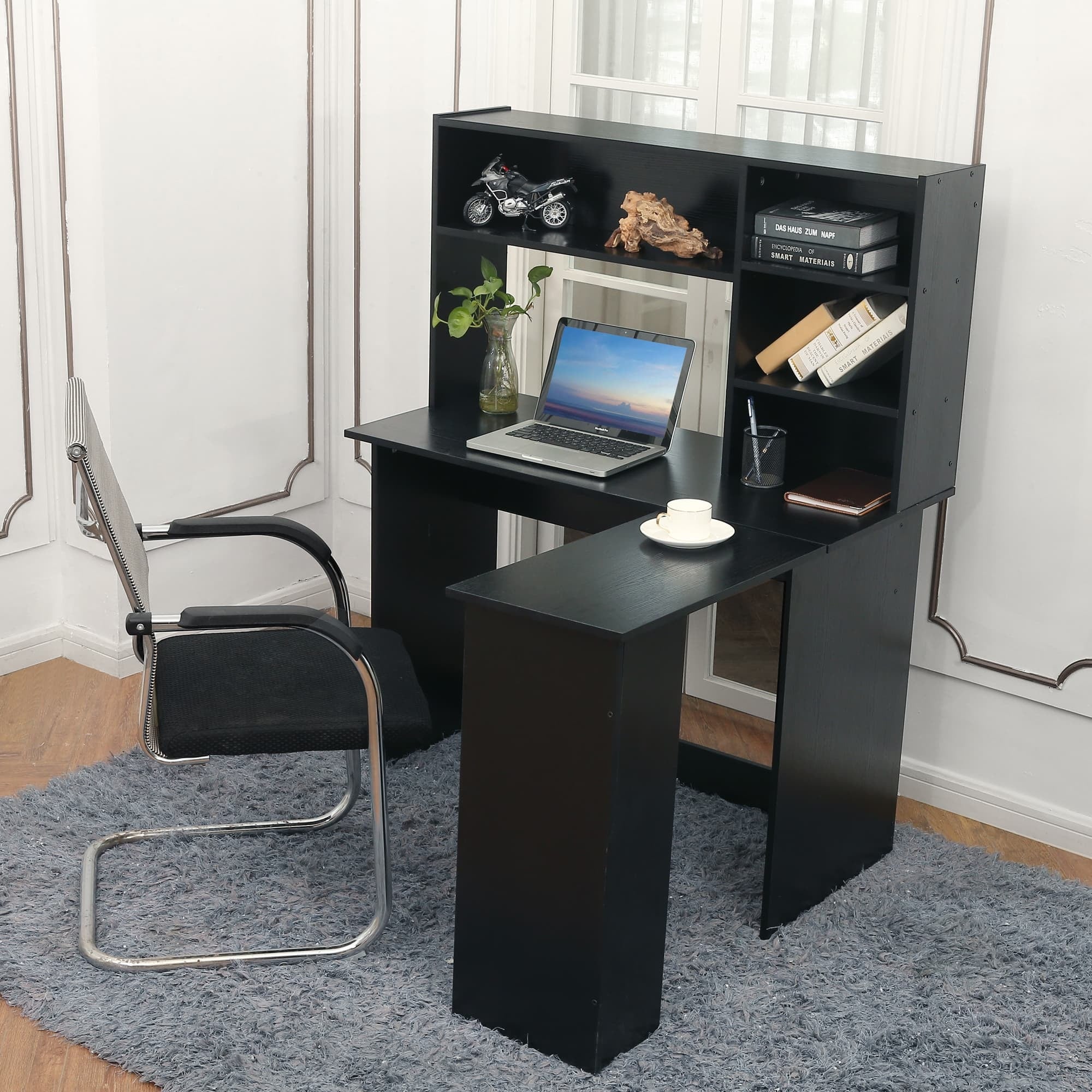 Ivinta Wood L Shaped Computer Desk with Hutch Modern Corner Gaming Desk