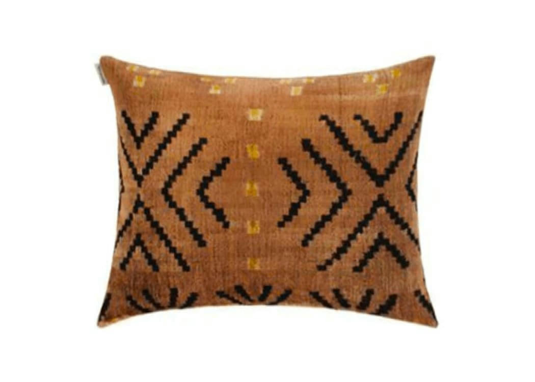 - Housse de coussin velours soie ikat  40x50 marron