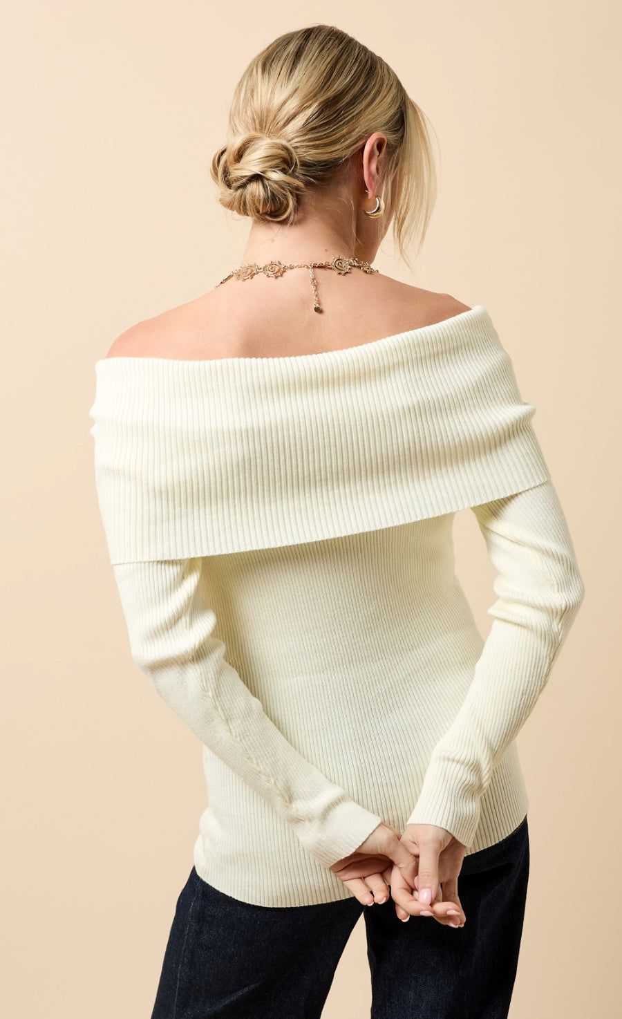 Little Mistress Cream Knot Detail Bardot Jumper