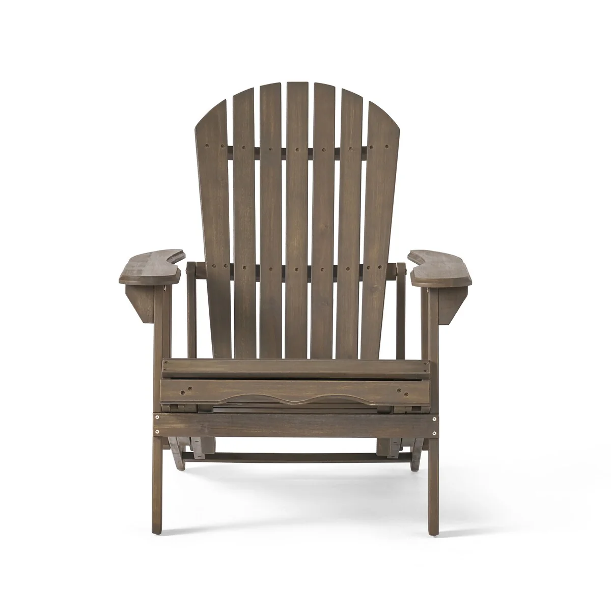 Outdoor Acacia Adirondack Grey Lounge Chair with Pull Out Footstool