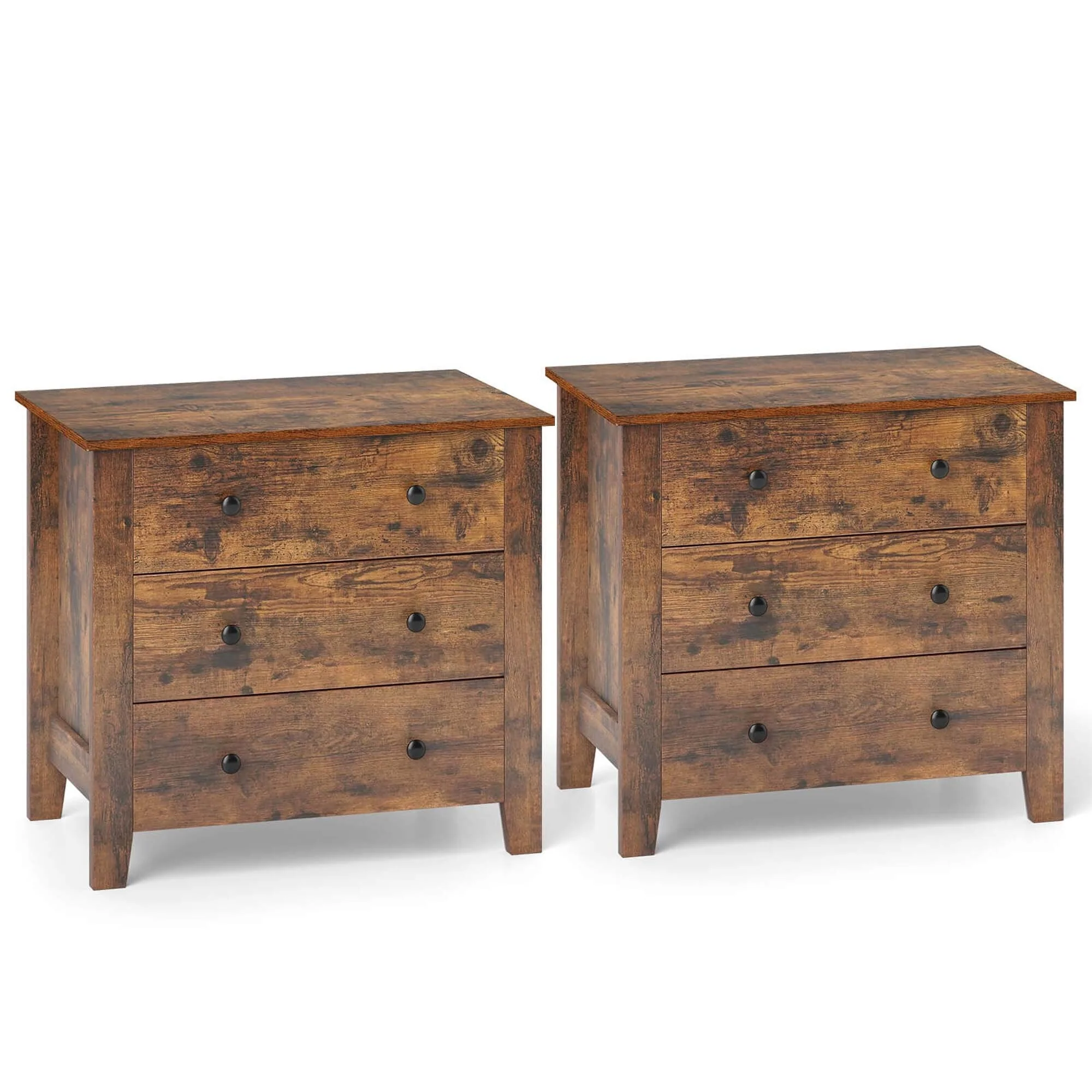 Costway 2 PCS 3-drawer Dresser with Convenient Handles Smooth Slide