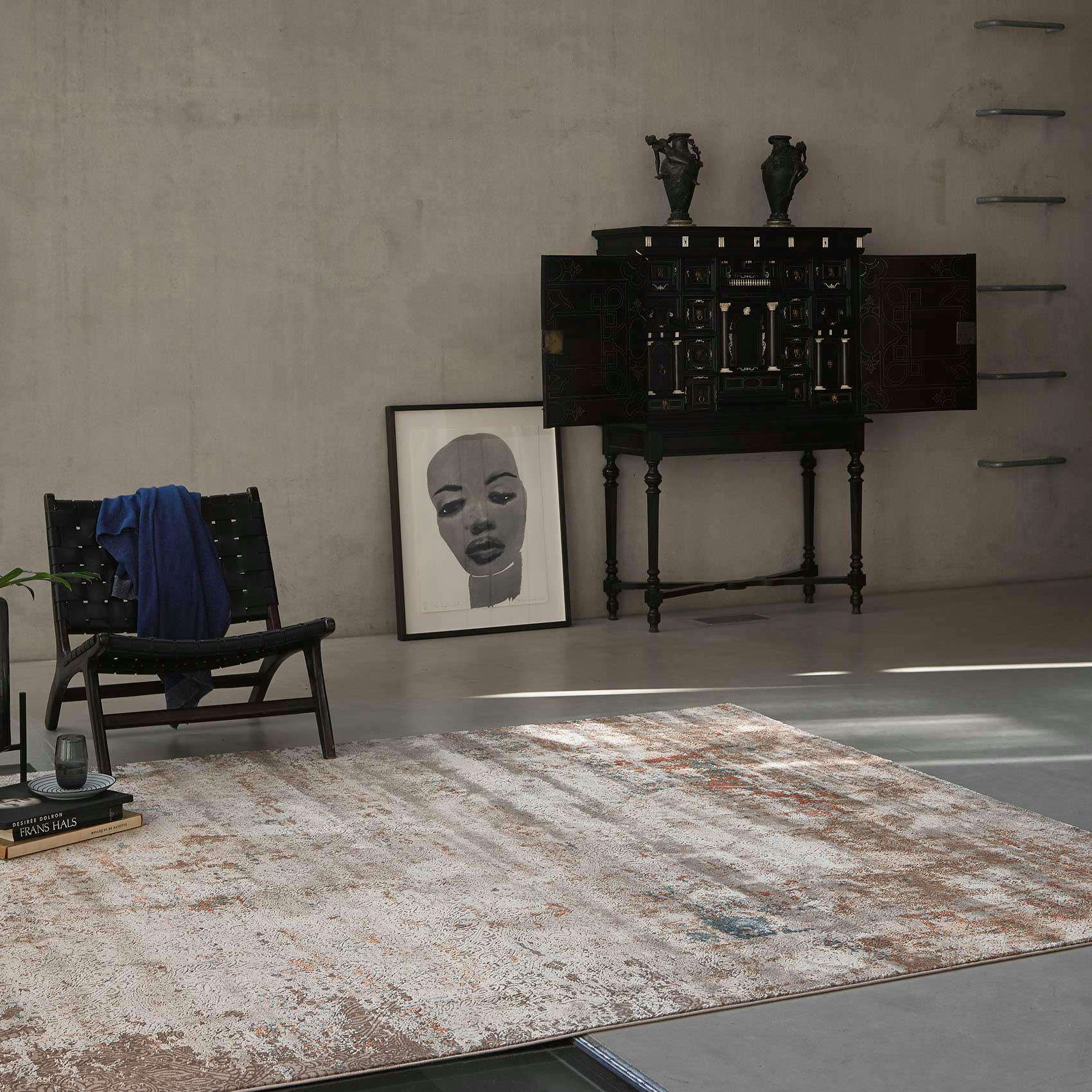 BAROQUE VINTAGE - Tapis tissé baroque vintage avec relief beige brique bleu 170x120