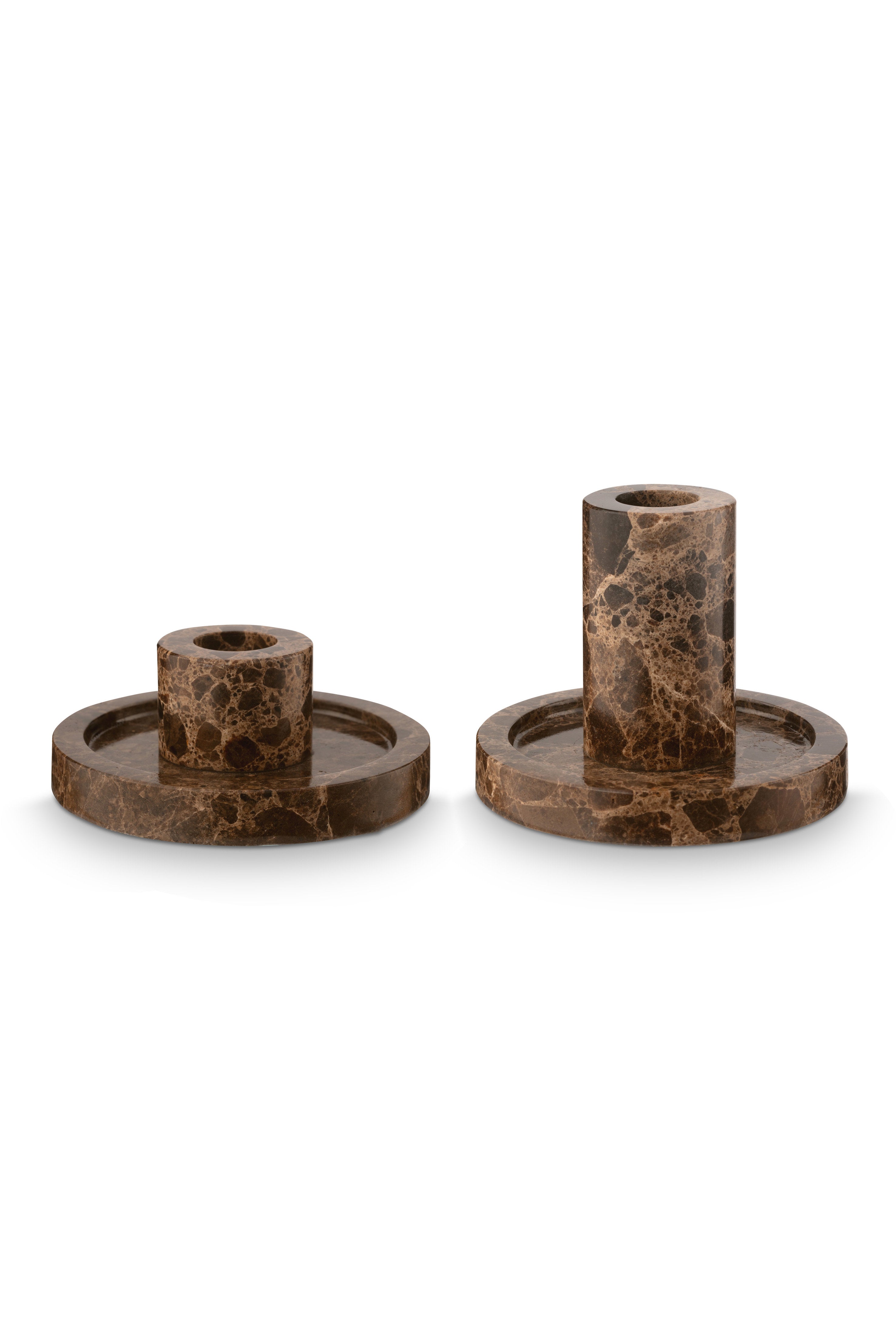 vtwonen Kandelaar Marmer - Bruin - Set van 2