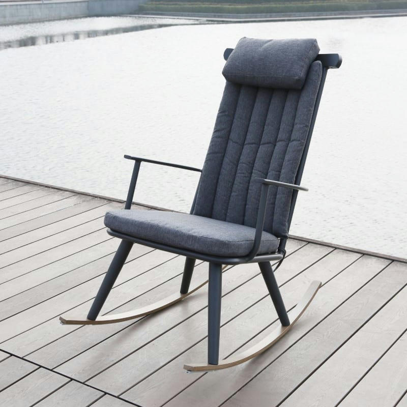 CARLA - Rocking chair extérieur en aluminium et composite gris