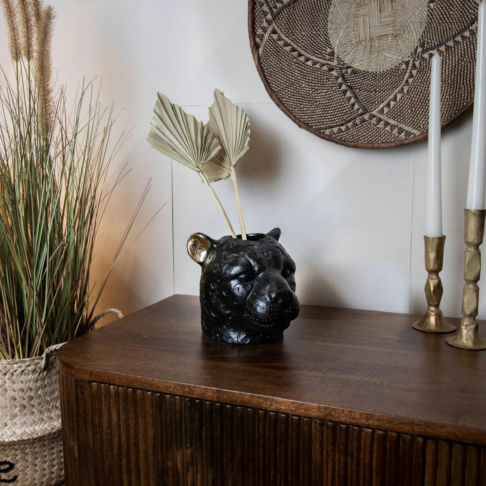 PANTHERE - Vase panthère en résine noir et doré