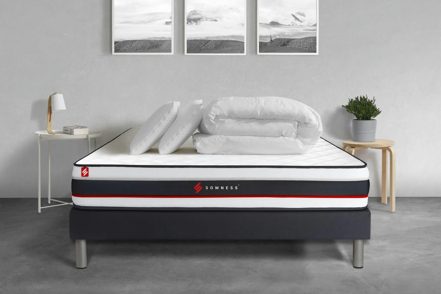 FORM - Pack matelas sommier kit 160x200 oreiller couette