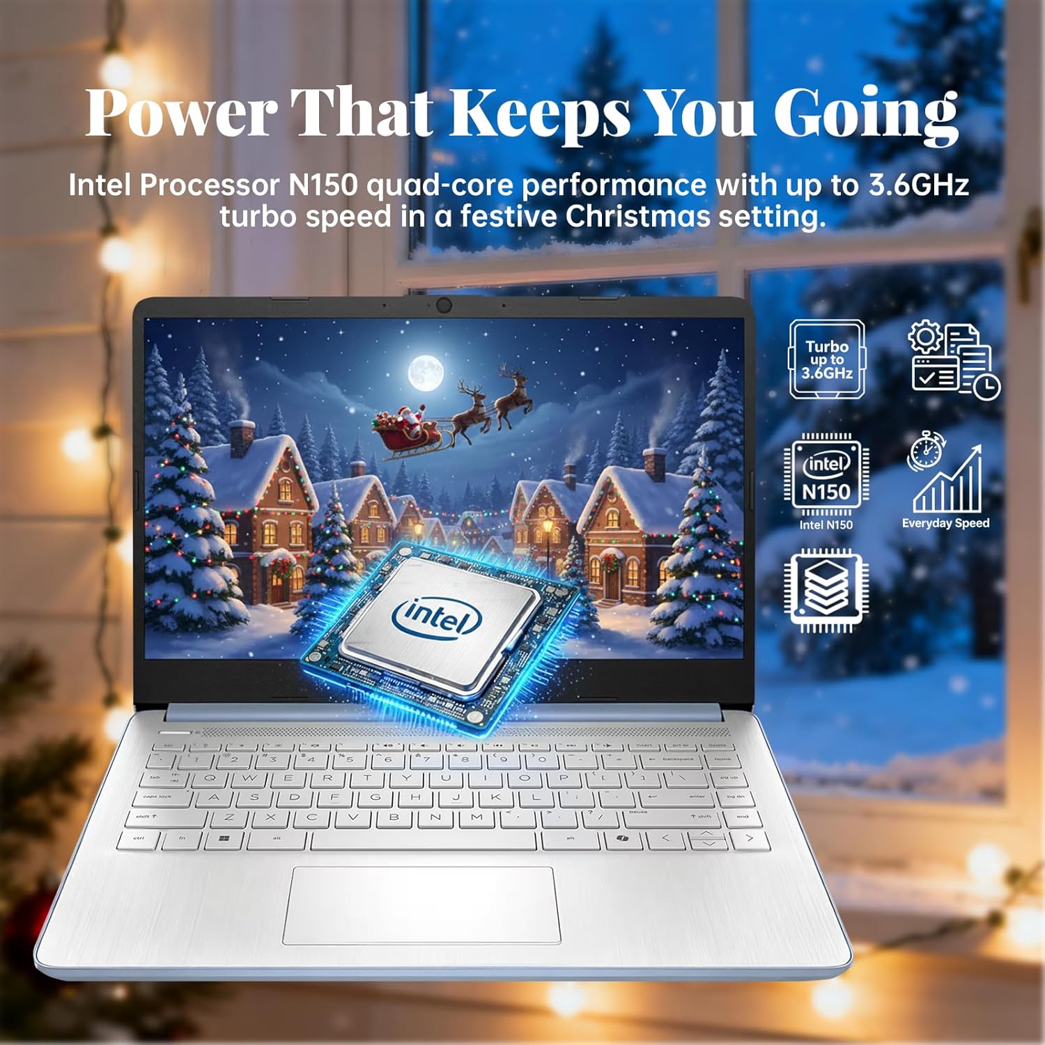 HP 14 Laptop 2025 Business Student Slim Computer  1-Y Office 365  Copilot AI  Quad-Core Intel CPU  16 GB RAM  128GB UFS & 128GB SD Card  Wi-Fi 6  Windows 11 Pro  JQ2XzAccessory  Sky Blue