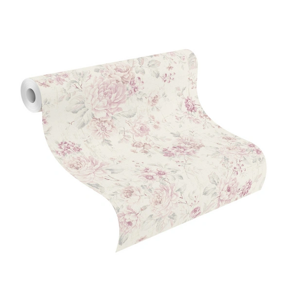 Vliestapete, 10,05x0,53 m Blumen altrosa weiss