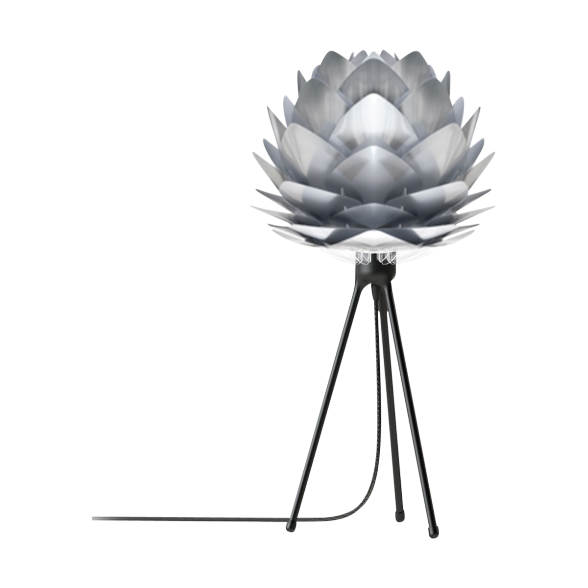 Umage Silvia Mini tafellamp brushed steel - met tripod zwart - Ø 32 cm