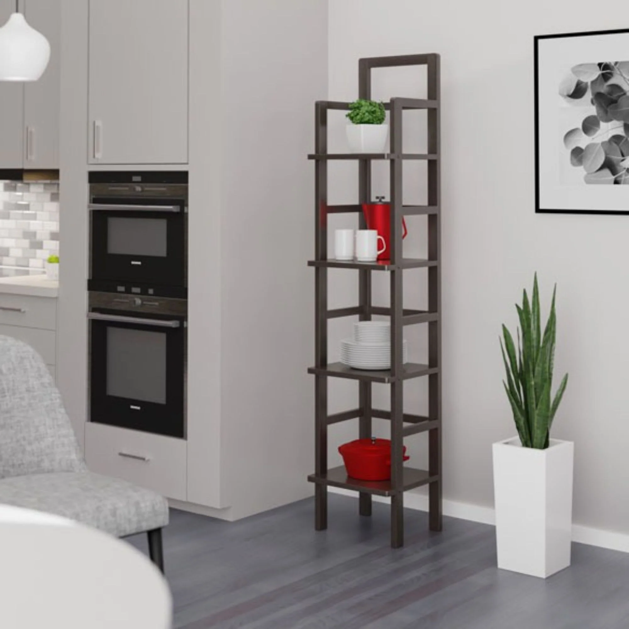 4 Tier Narrow Tall Storage Shelf Rack - 70.75 - Coffee Brown