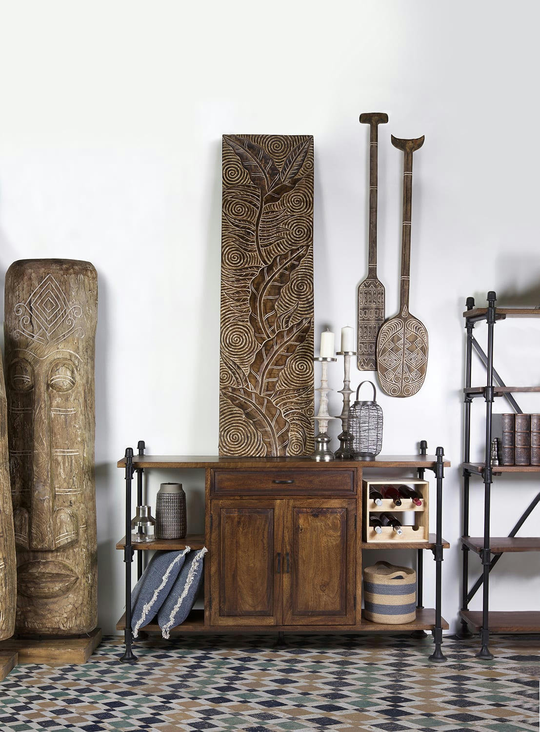 PIPA - Buffet en bois marron et métal noir L160