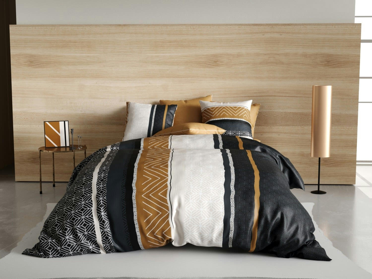 TROPHÉ - Parure housse de couette coton gris 140x200 cm