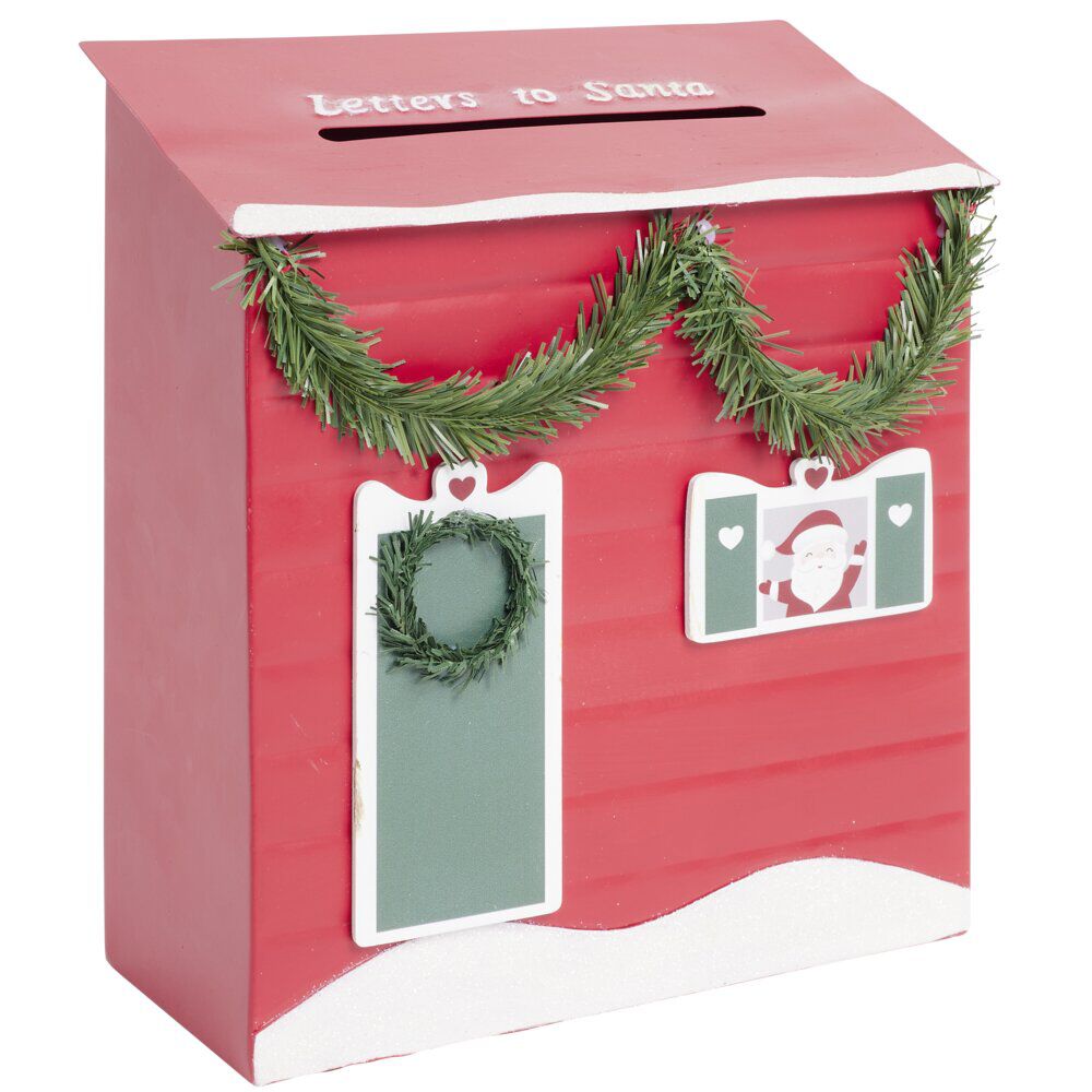 BoÎte aux lettres No&euml;l décorative métal rouge traditionnel 10xH25cm