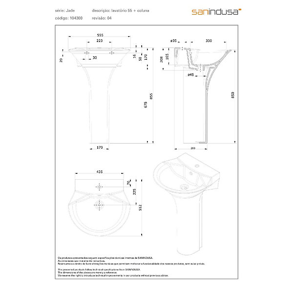 Colonne de lavabo Jade céramique traditionnelle SANINDUSA blanc