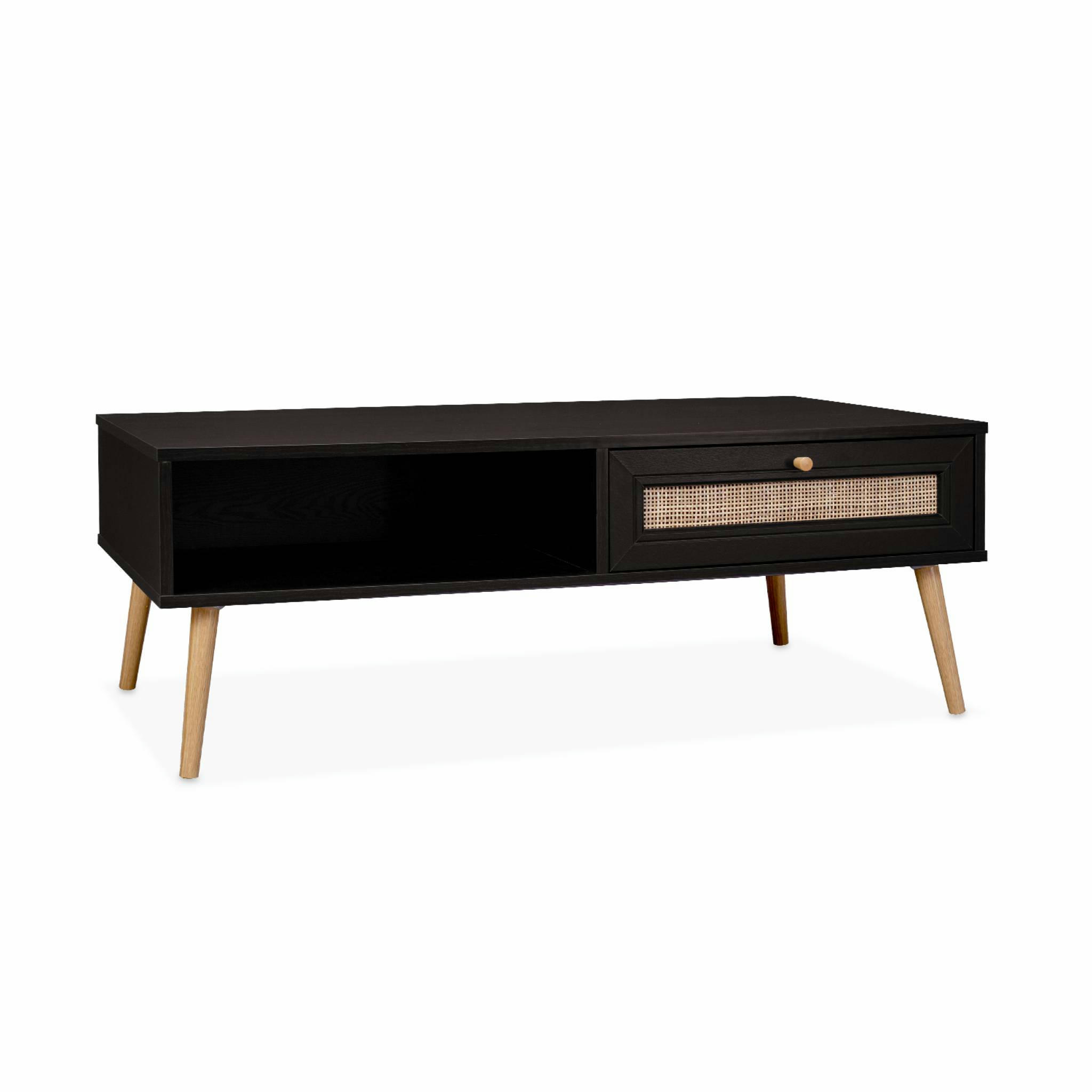 BOHÈME - Table basse en cannage 110x59x39cm - noir