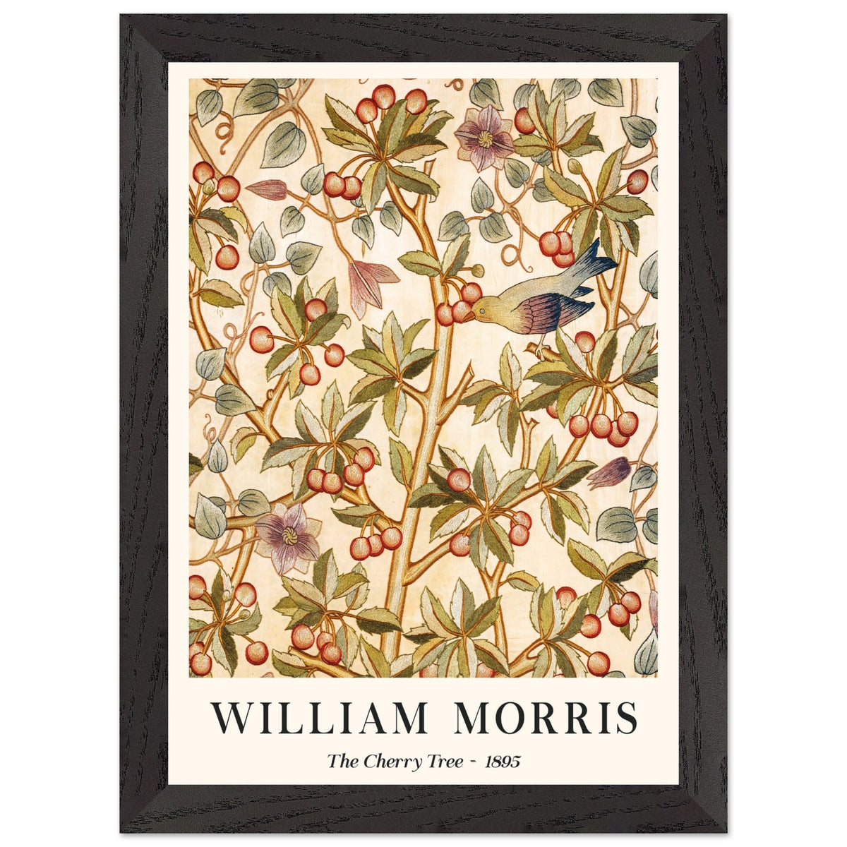 Artfulprints Poster met Lijst William Morris - The cherry tree 1895  - A4 21x29.7 cm - Groen