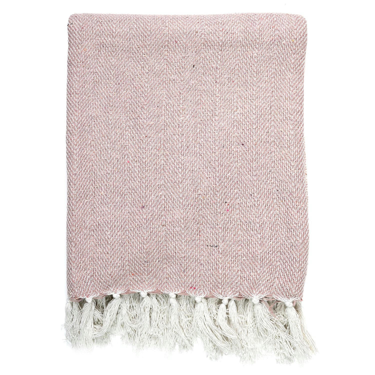 JACQUARD - Plaid imprimé géométrique avec franges nouées 125x150cm rose
