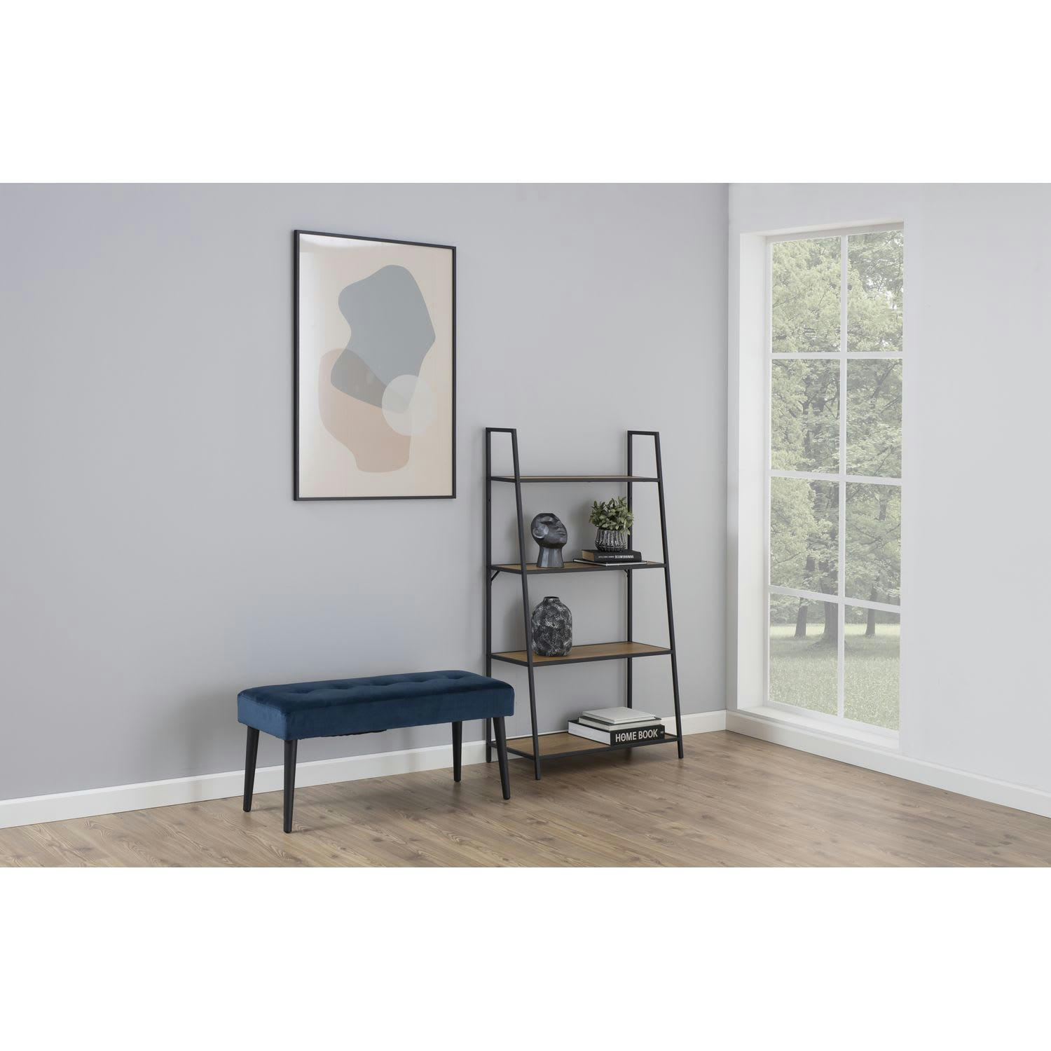 BELLA - Banc 2 placesa en métal et tissus effet velours bleu