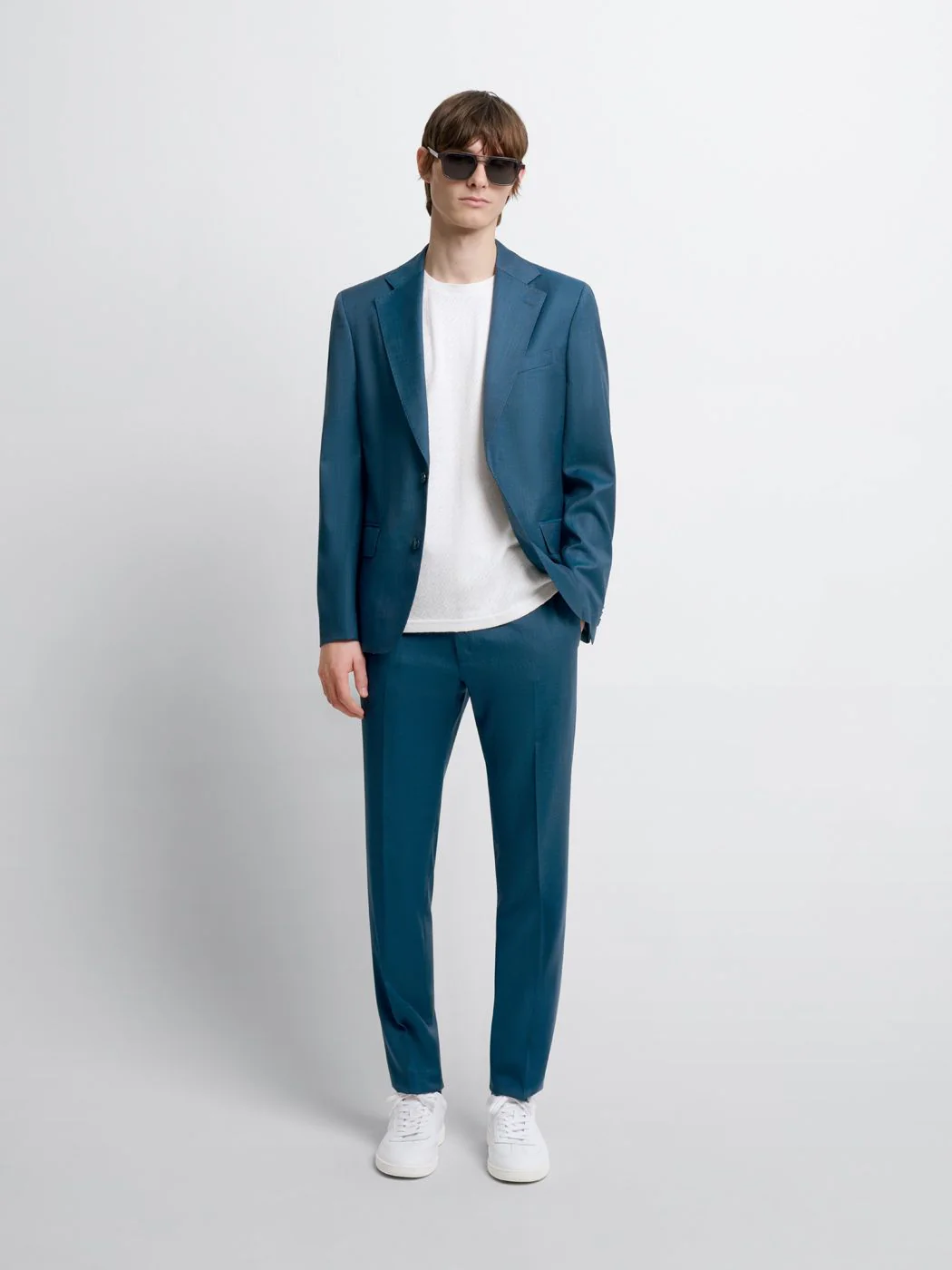 Costume 2 pièces slim en laine bleu canard