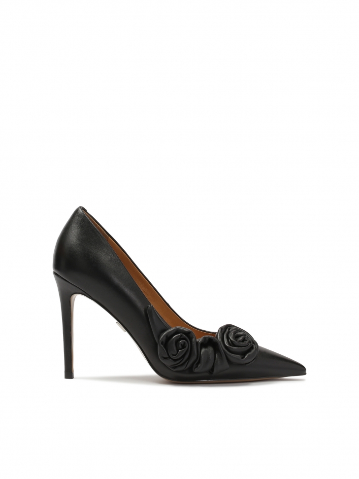 Black leather stilettos with roses