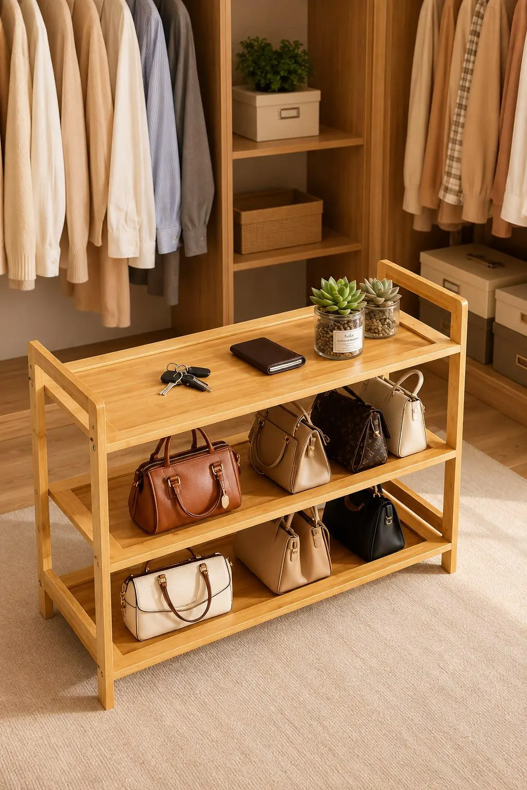 3 Tier Bamboo Shoe Rack, Natural Wood Entryway Storage Shelf, Compact Organizer