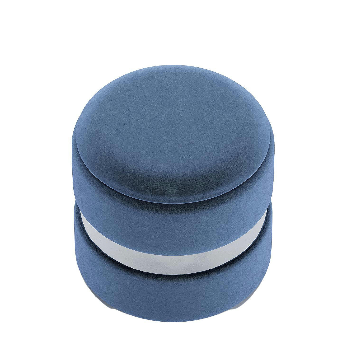CAPUCINE - Pouf rond en velours bleu marine & métal avec rangement