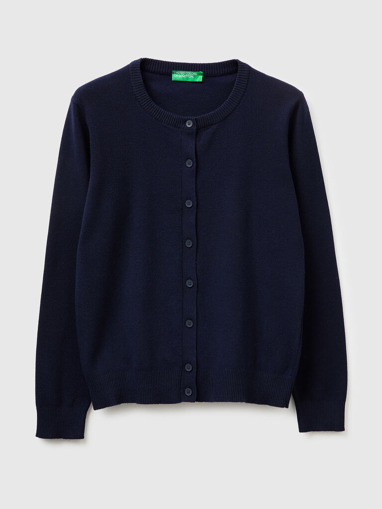 Dark blue cardigan in tricot cotton
