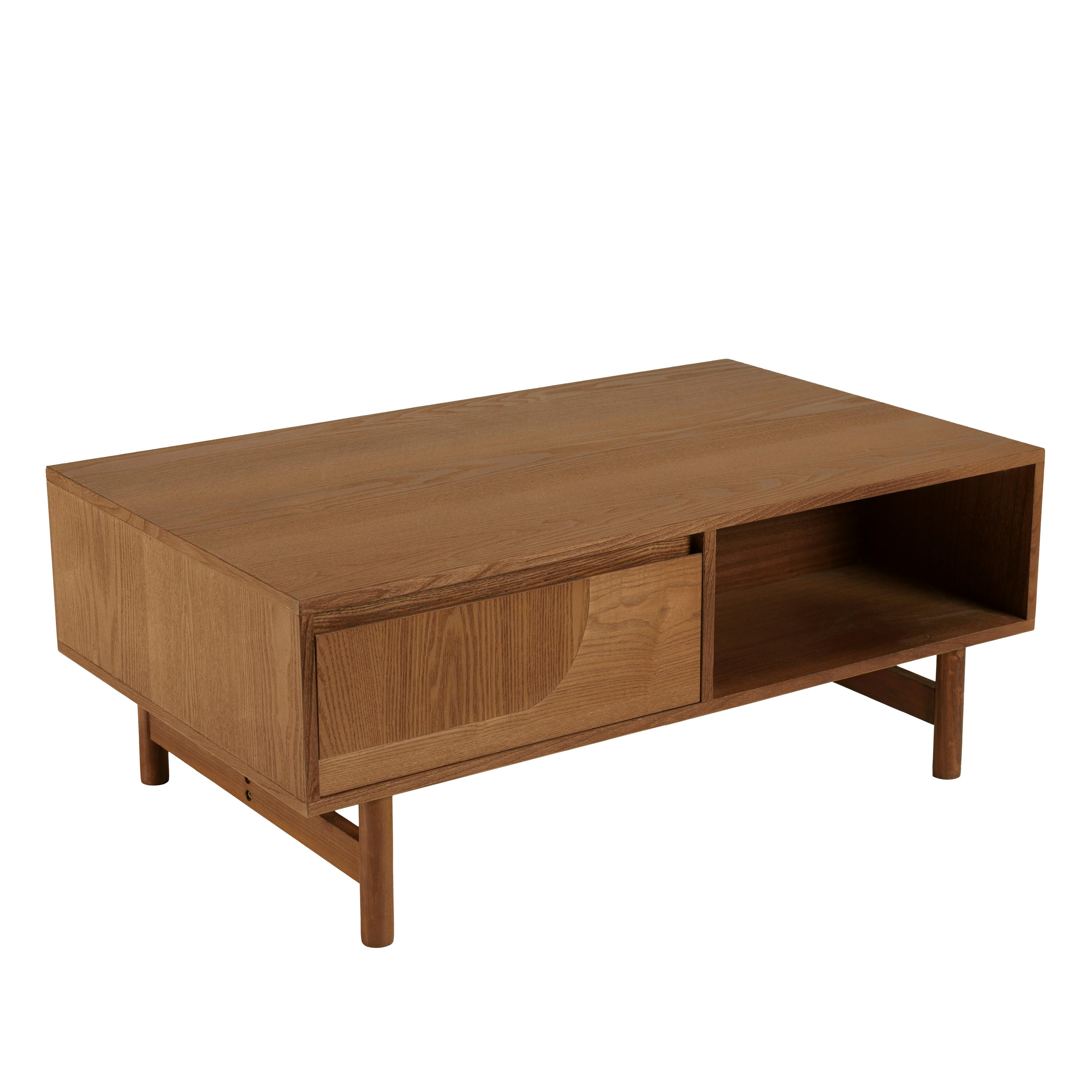 Table basse couleur naturelle 2 tiroirs motif arrondi 2 niches CORIA