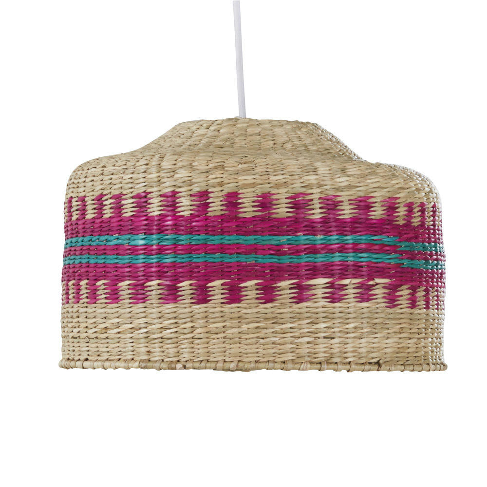 MADRID - Abat-jour pour suspension en jonc de mer coloré beige et fuchsia D30